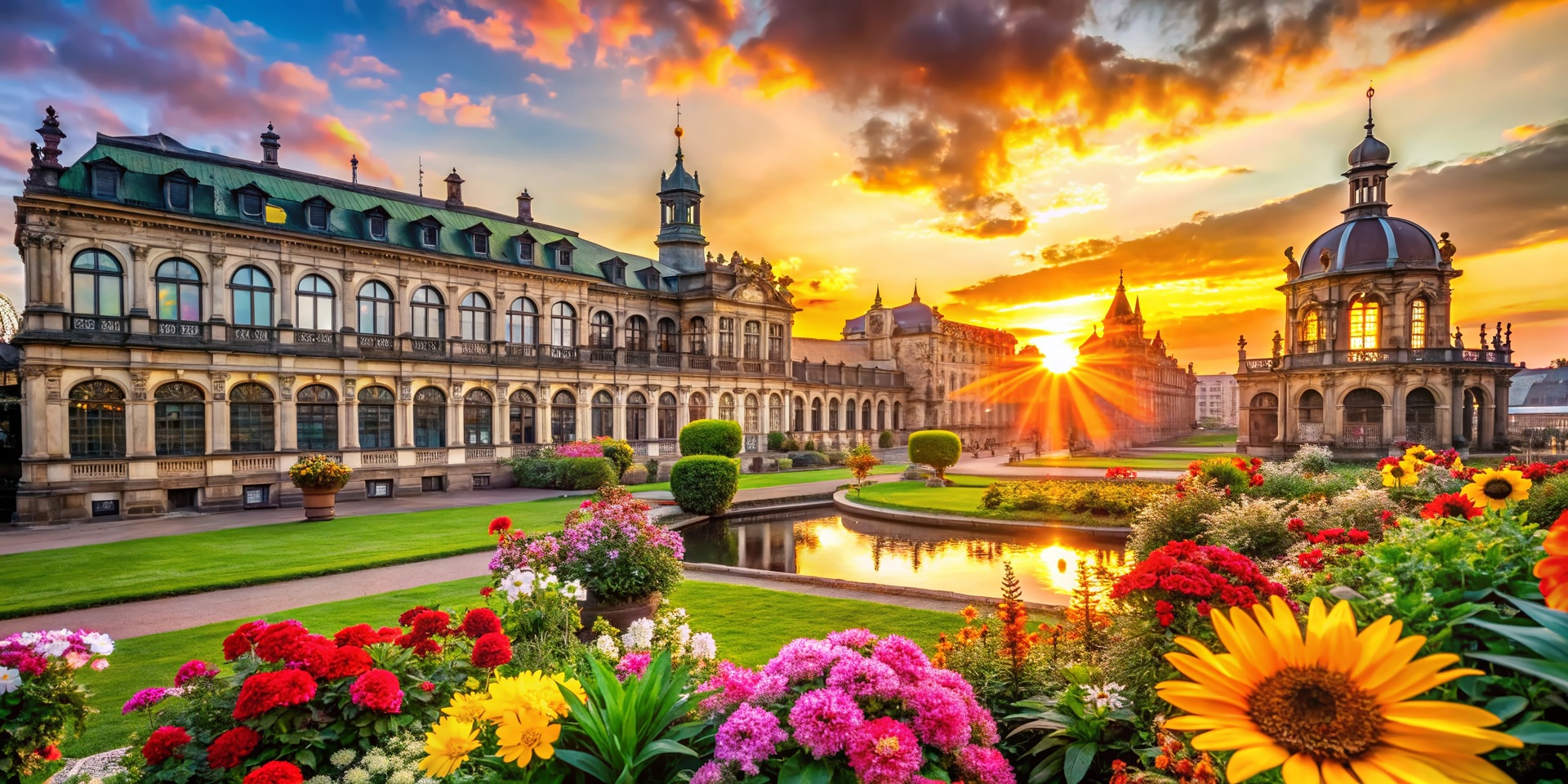 Zwinger und Gartenanlage bei Sonnenuntergang | Escort Service Dresden
